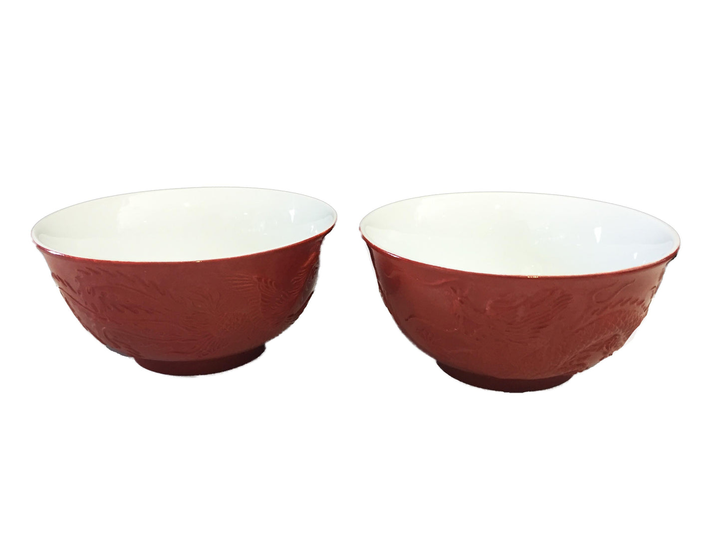 #1218c Chinoiserie Marriage Porcelain Bowls Dragon & Phoenix S/2