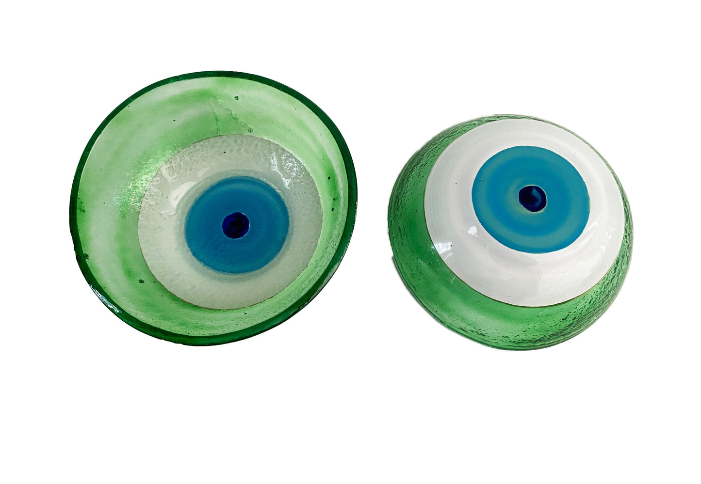 #3784 Middle Eastern Green Glass Bowls with Eye Set Of Two