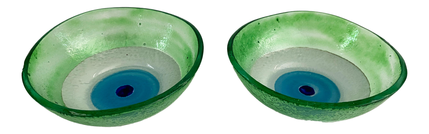 #3784 Middle Eastern Green Glass Bowls with Eye Set Of Two