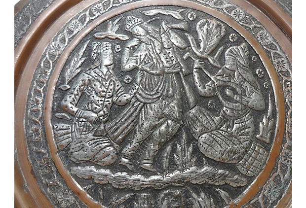 Superb Antique Middle Eastern Tray w / Musician 15.5" D
