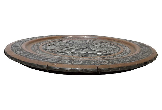 Superb Antique Middle Eastern Tray w / Musician 15.5" D