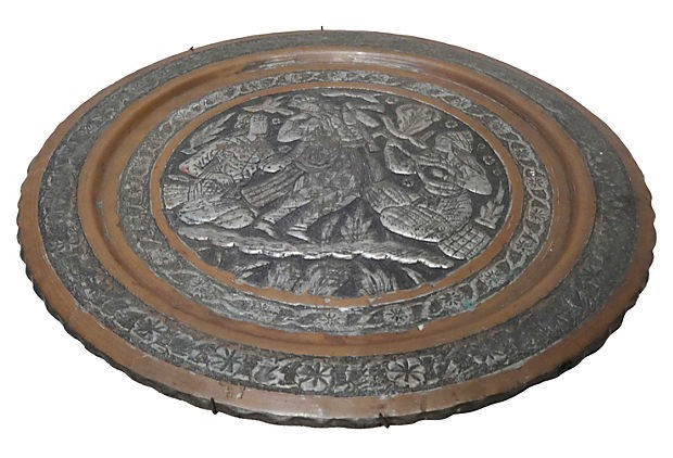 Superb Antique Middle Eastern Tray w / Musician 15.5" D