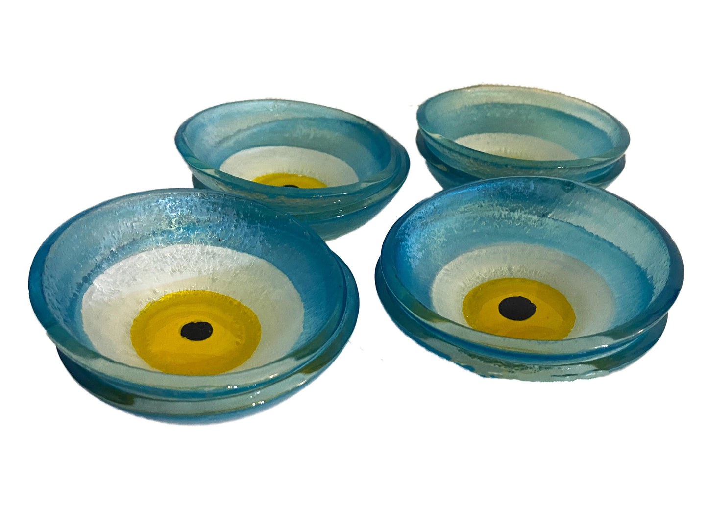 #3785 Middle Eastern Turquoise Glass Bowls with Eye Set Of Eight
