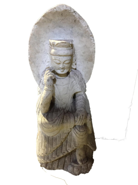 #823 Old Hand-Chiseled Marble Buddha