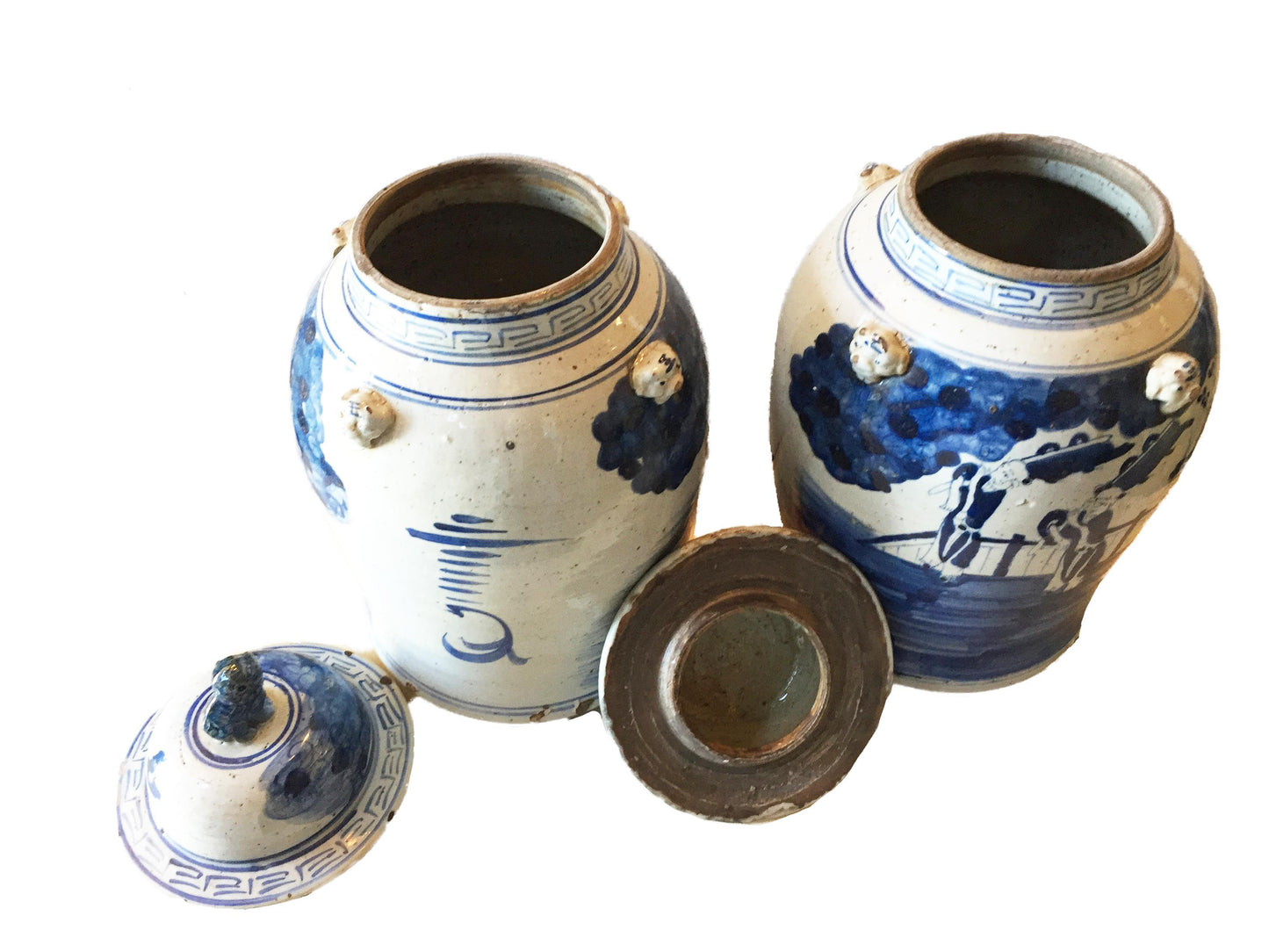 #207 Porcelain Lidded Blue & White Chinoiserie Ginger Jars - a Pair 18.5" H