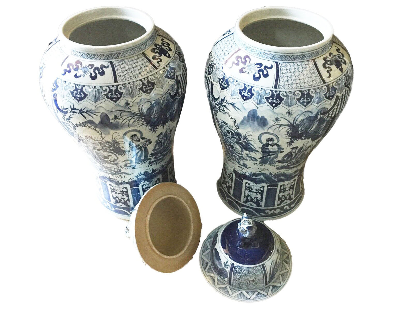 #914 Large Chinoiserie B & W Porcelain Ginger Jars - a Pair 47" H