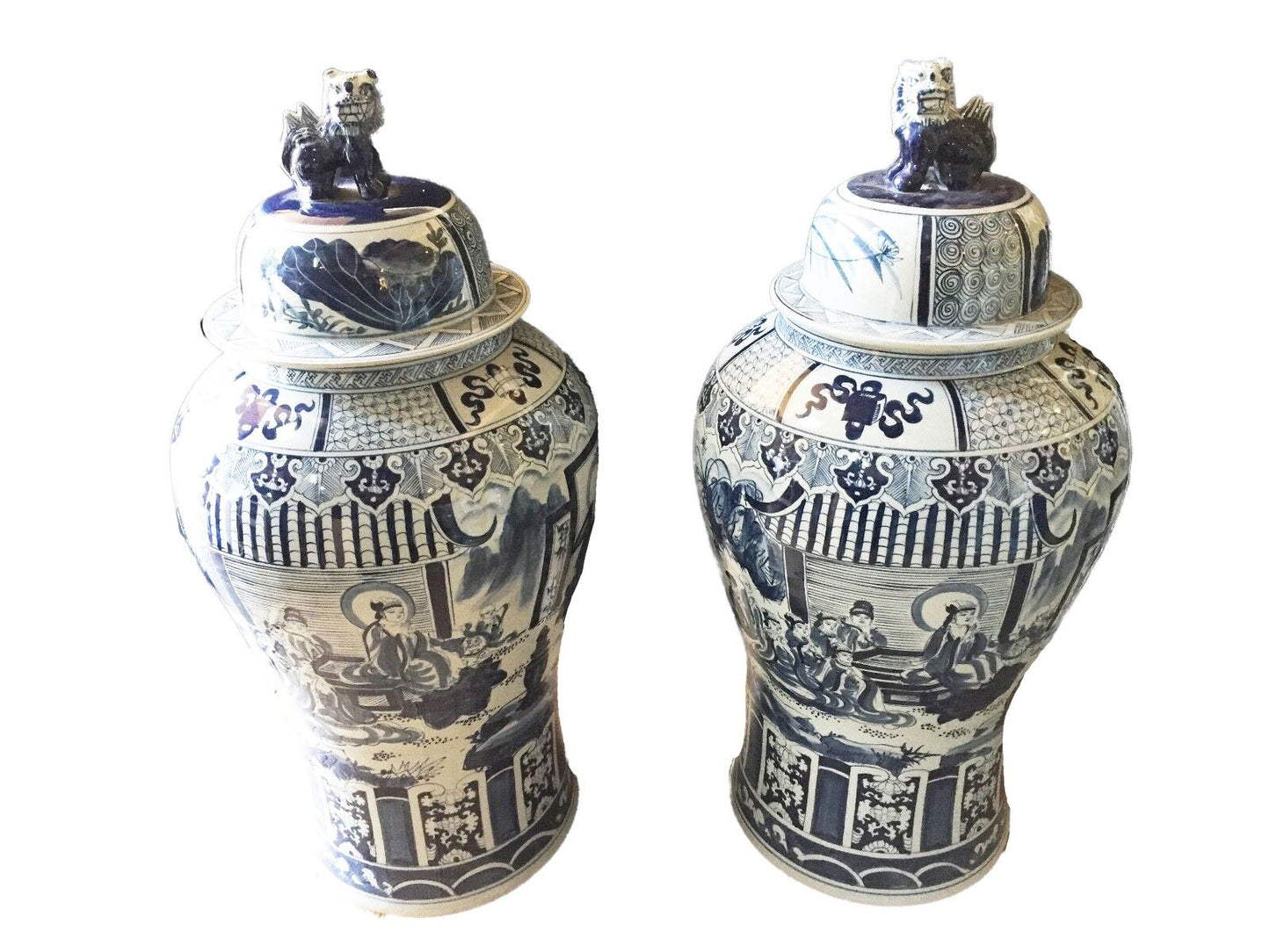 #914 Large Chinoiserie B & W Porcelain Ginger Jars - a Pair 47" H
