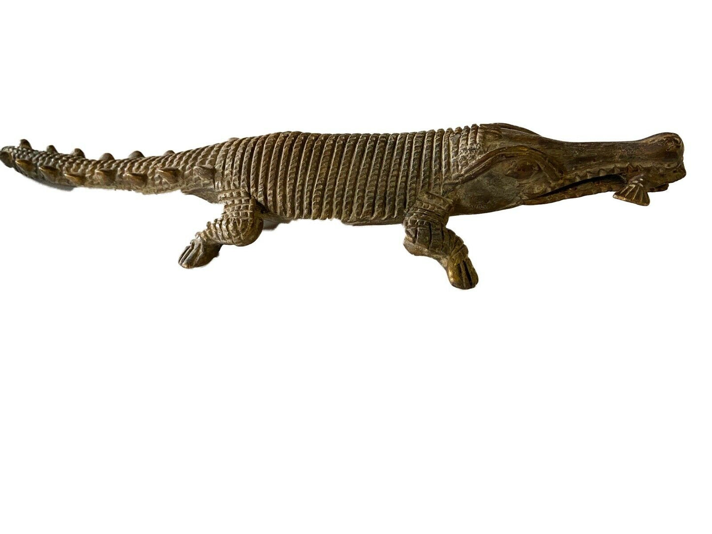#1 Bronze AfricanTribal/ Ashanti Akan Of a CROCODILE I Coast 1.75" h by 11.25" w