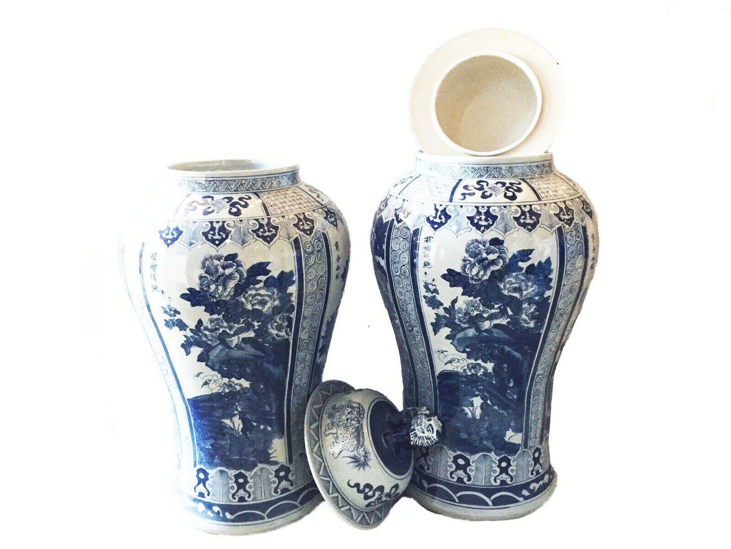 #930 Large Chinoiserie B & W Porcelain Ginger Jars - a Pair 47.5" H