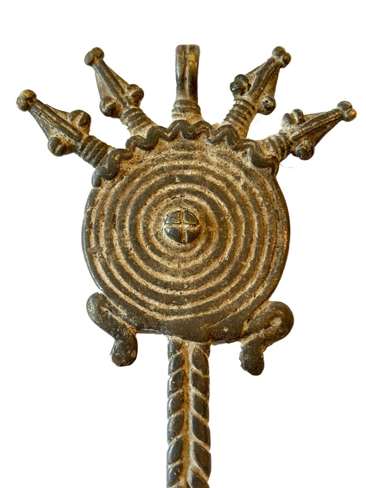 #888 Superb large Gan Bronze Amulet Pendant 4 Serpent Heads Burkina Faso Africa