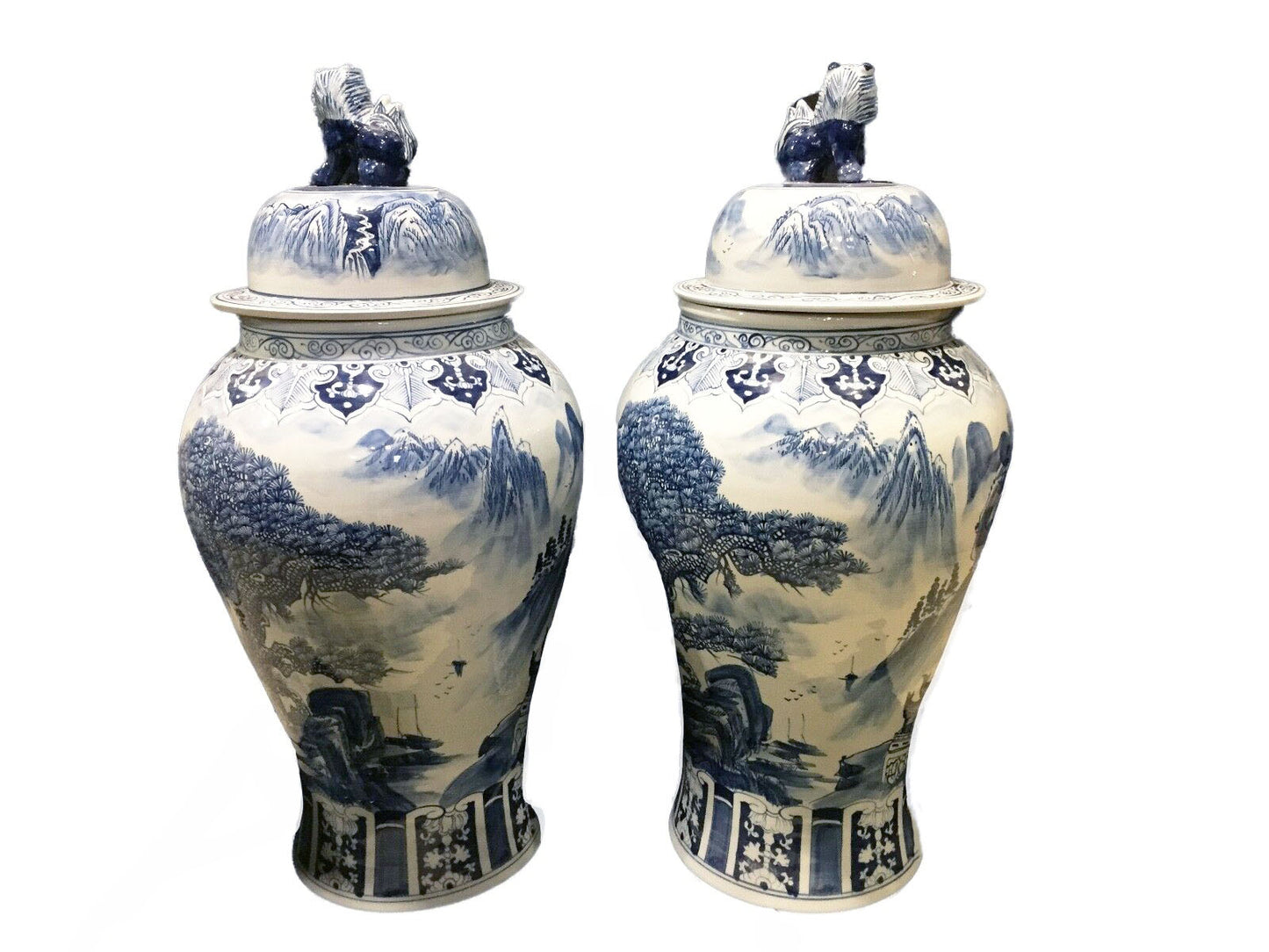 #954 Large Chinese B & W Porcelain Ginger Jars - a Pair 36 " H