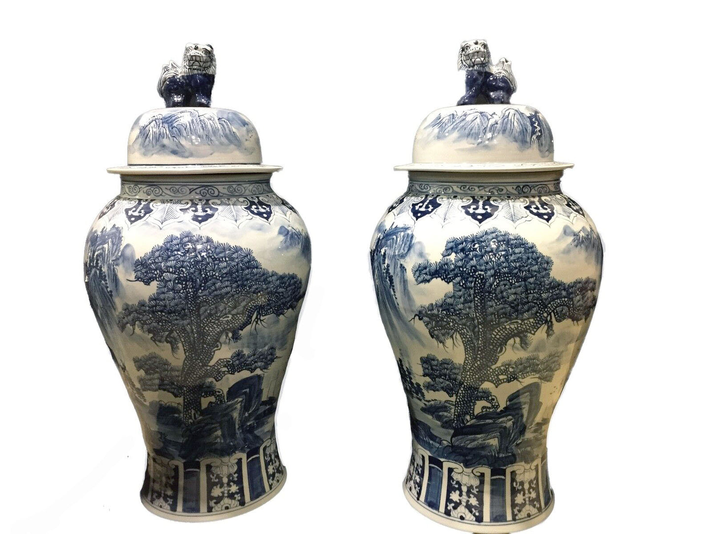#954 Large Chinese B & W Porcelain Ginger Jars - a Pair 36 " H