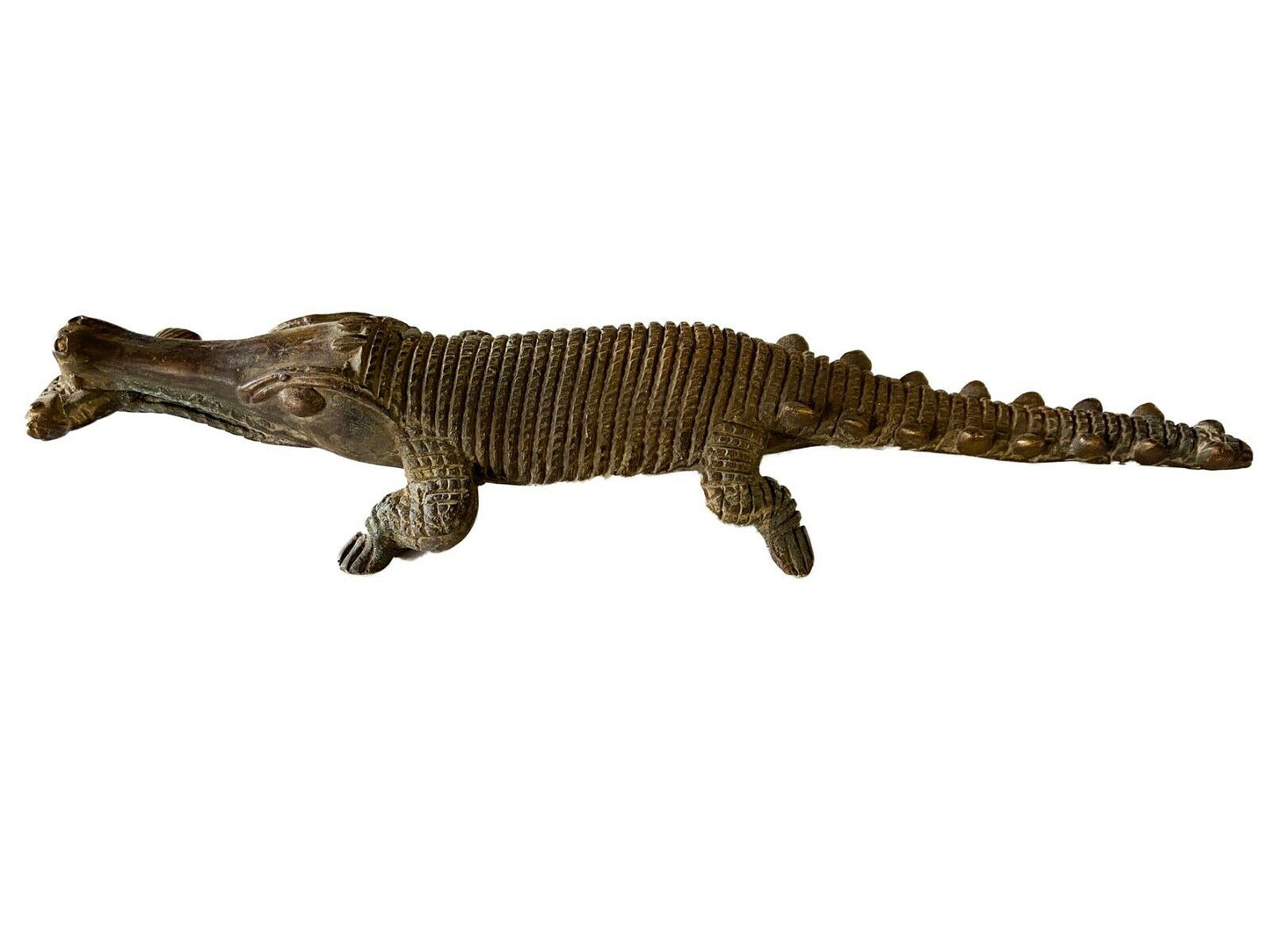 #1 Bronze AfricanTribal/ Ashanti Akan Of a CROCODILE I Coast 1.75" h by 11.25" w