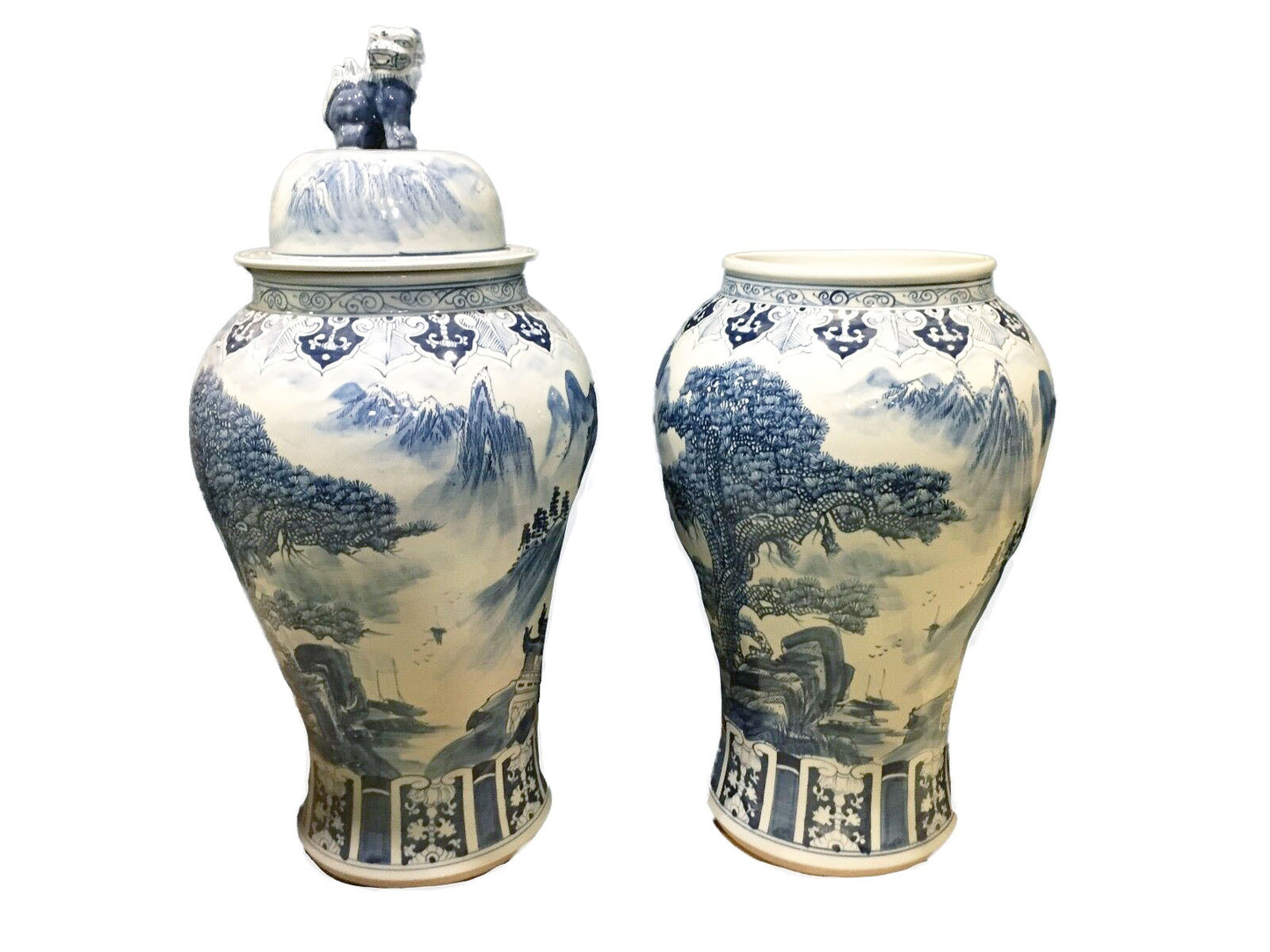 #954 Large Chinese B & W Porcelain Ginger Jars - a Pair 36 " H