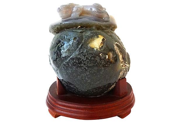 #ok131 Smoky Carnelian Agate Stone with Foo Dog
