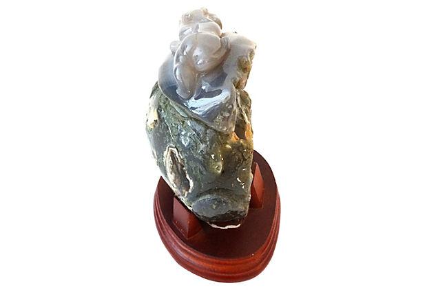 #ok131 Smoky Carnelian Agate Stone with Foo Dog