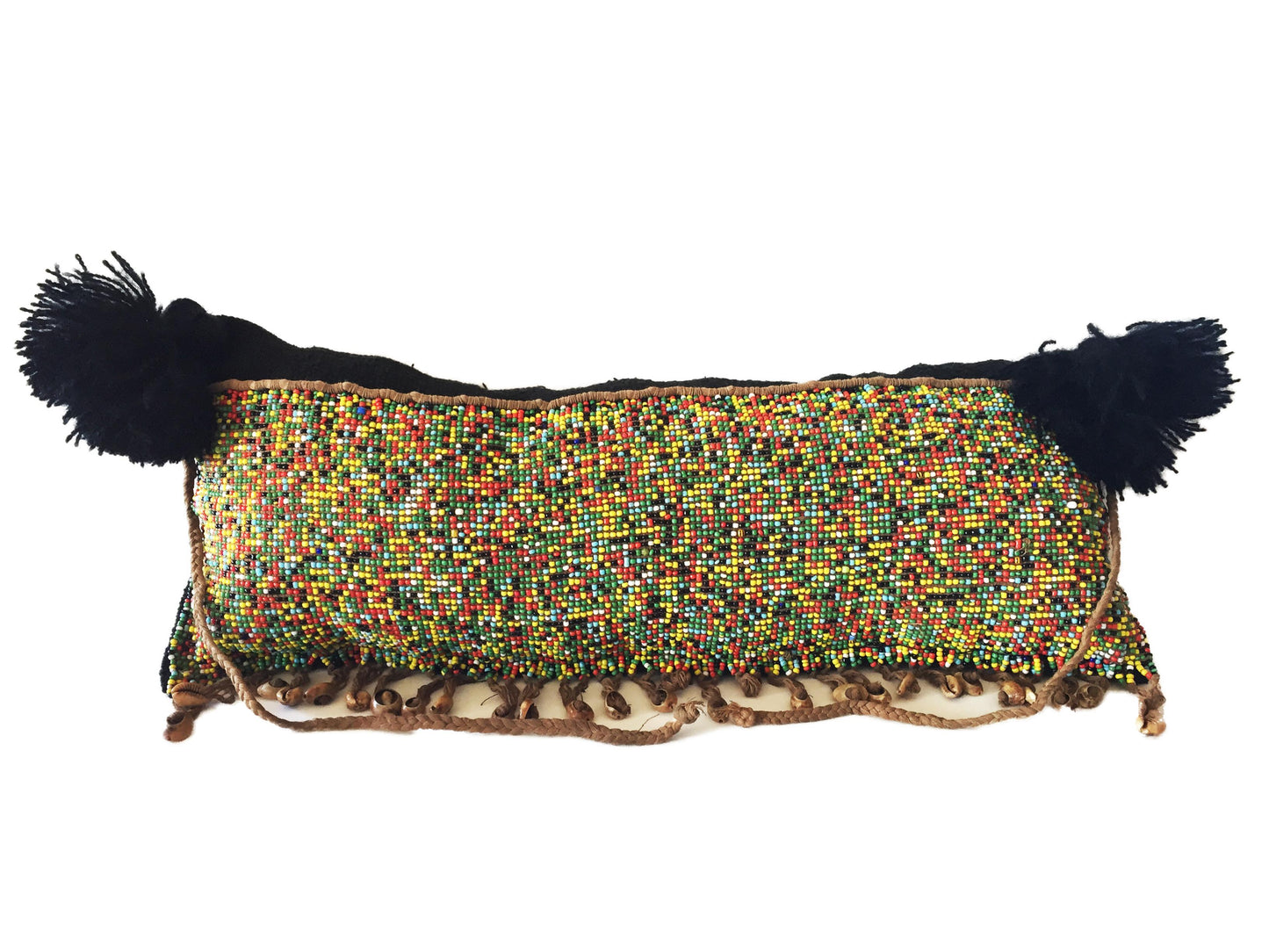 #1880 Tribal African Kirdi Beaded Pikuran Lumbar Pillow 19" W