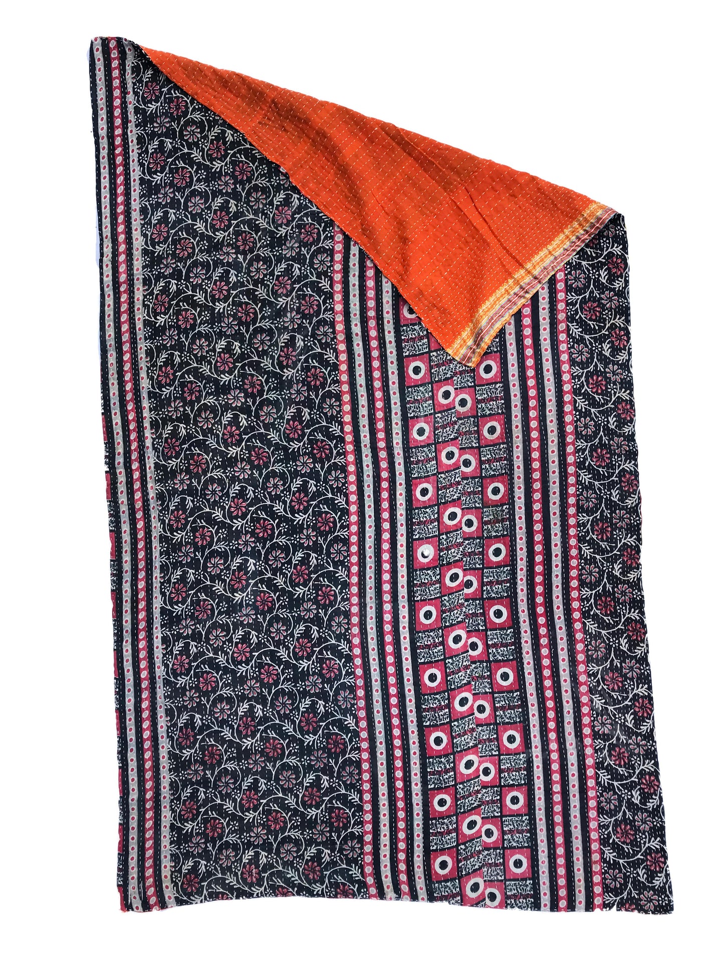 #330 Vintage Indian CottonThrow Kantha Quilt 82" by 50"