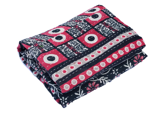 #330 Vintage Indian CottonThrow Kantha Quilt 82" by 50"