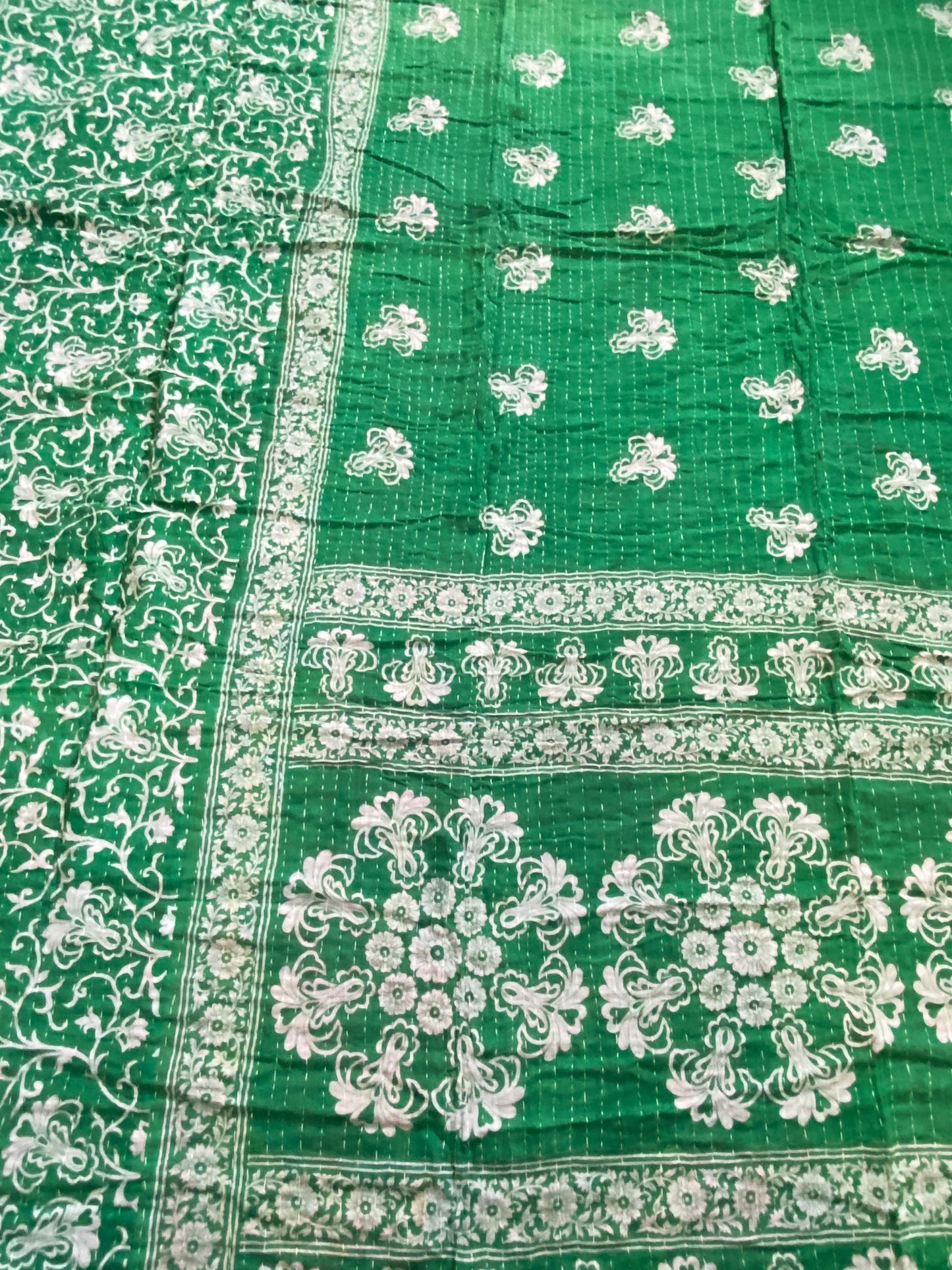 #3725 Vintage Indian CottonThrow Kantha Quilt 85" by 54"