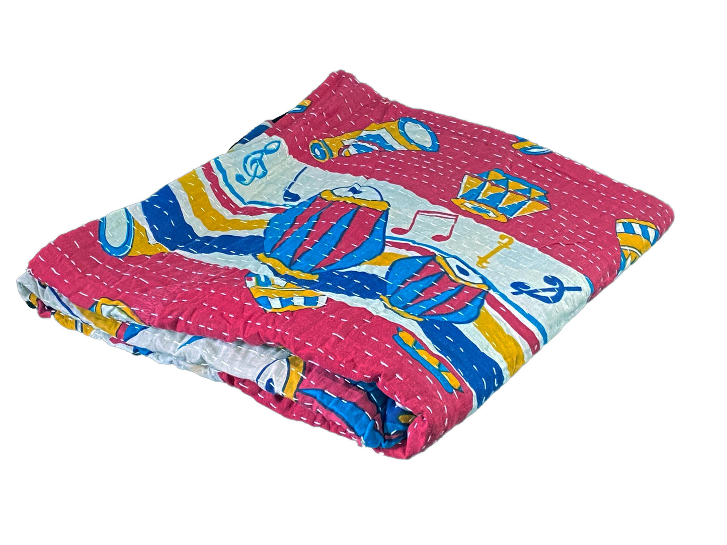 #3725 Vintage Indian CottonThrow Kantha Quilt 85" by 54"