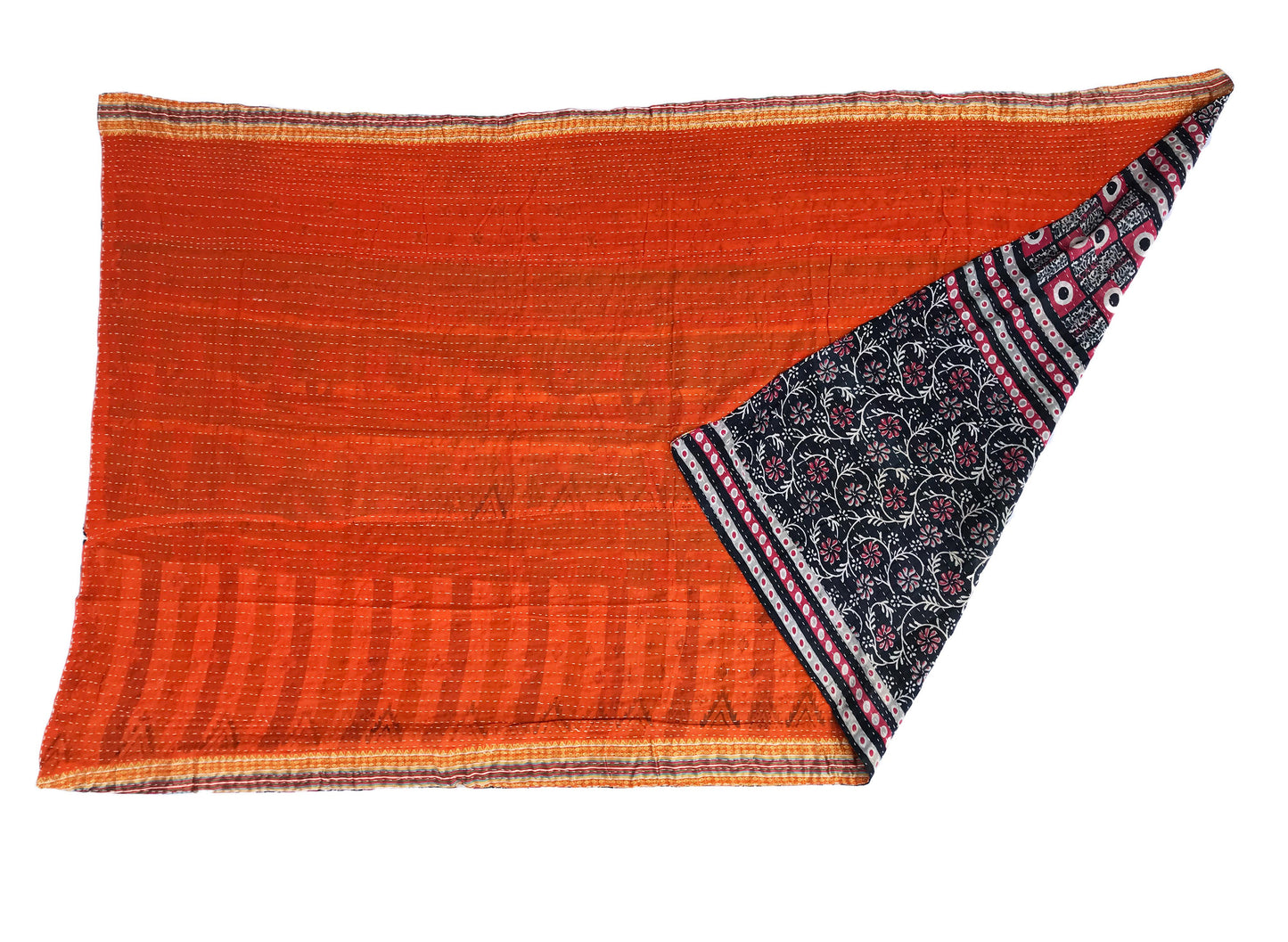 #330 Vintage Indian CottonThrow Kantha Quilt 82" by 50"