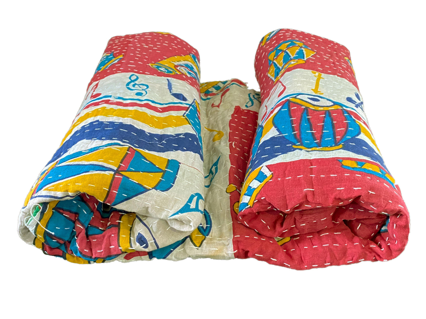 #3725 Vintage Indian CottonThrow Kantha Quilt 85" by 54"