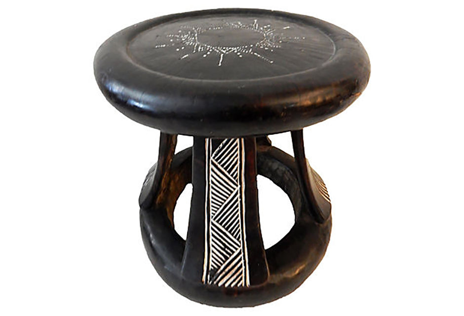 #3923/st32 Baule tribe low stool with three legs 10.5" H
