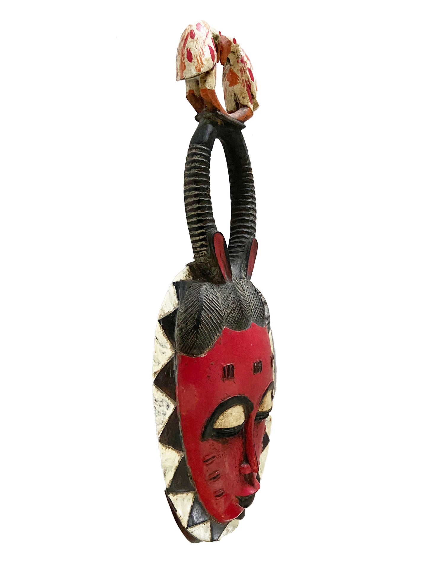 #2246 Vtg African Guru Portrait Bird Mask Cote d'Ivoire 22.5" H