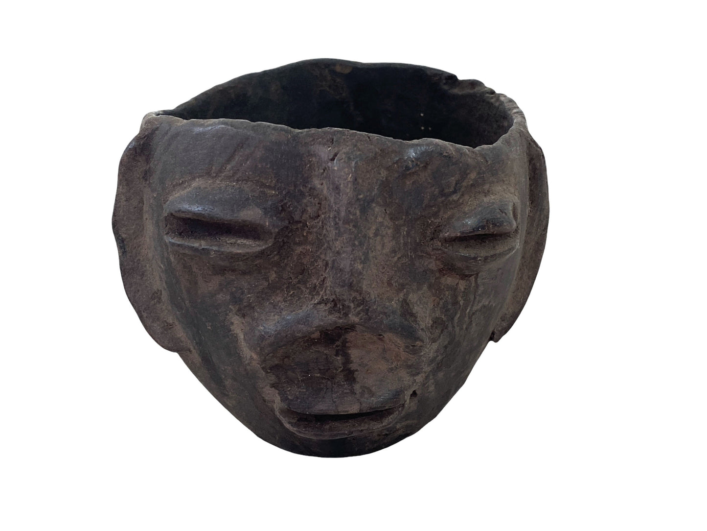 #3745 African Kuba Wooden Cup Figural Head Congo 4" H