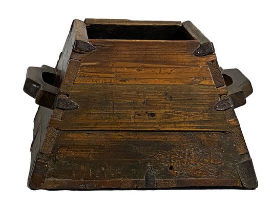 #6084  Vintage Chinese Grain Rice Measure Wooden Bucket basket Box 16" W