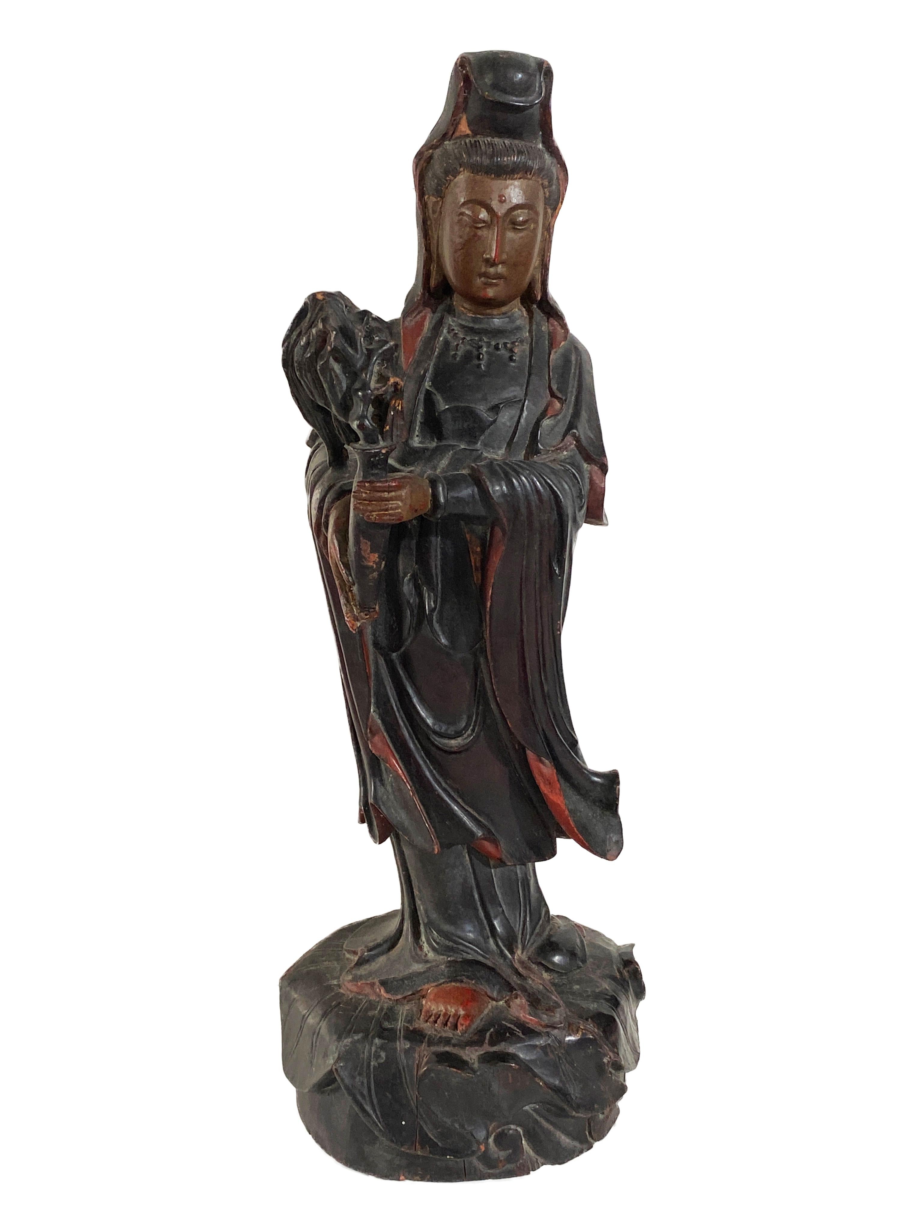 Vintage Chinese offers Wood Hand Carved Guan Yin Goddess Statue 14.5