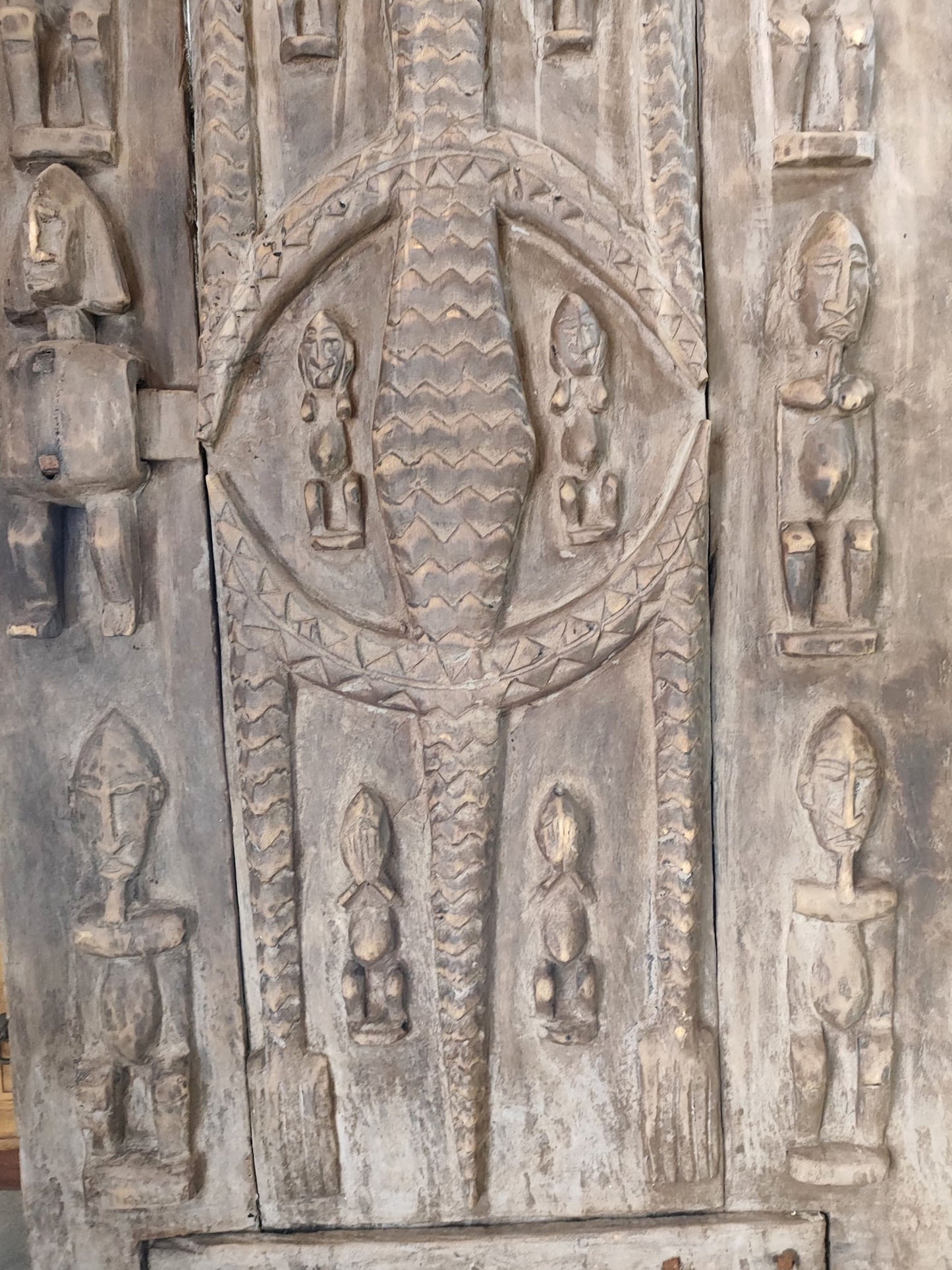 #1059 Vintage  Dogon Granary Door With Crocodiles Mali African 50" H