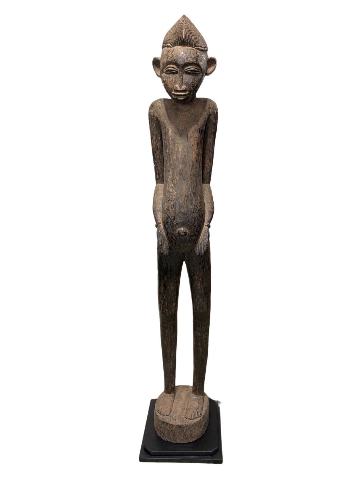 #7233 Life size African  Senufo Tyepka Standing maternity figure 60" H Côte d'Ivoire W/Stand