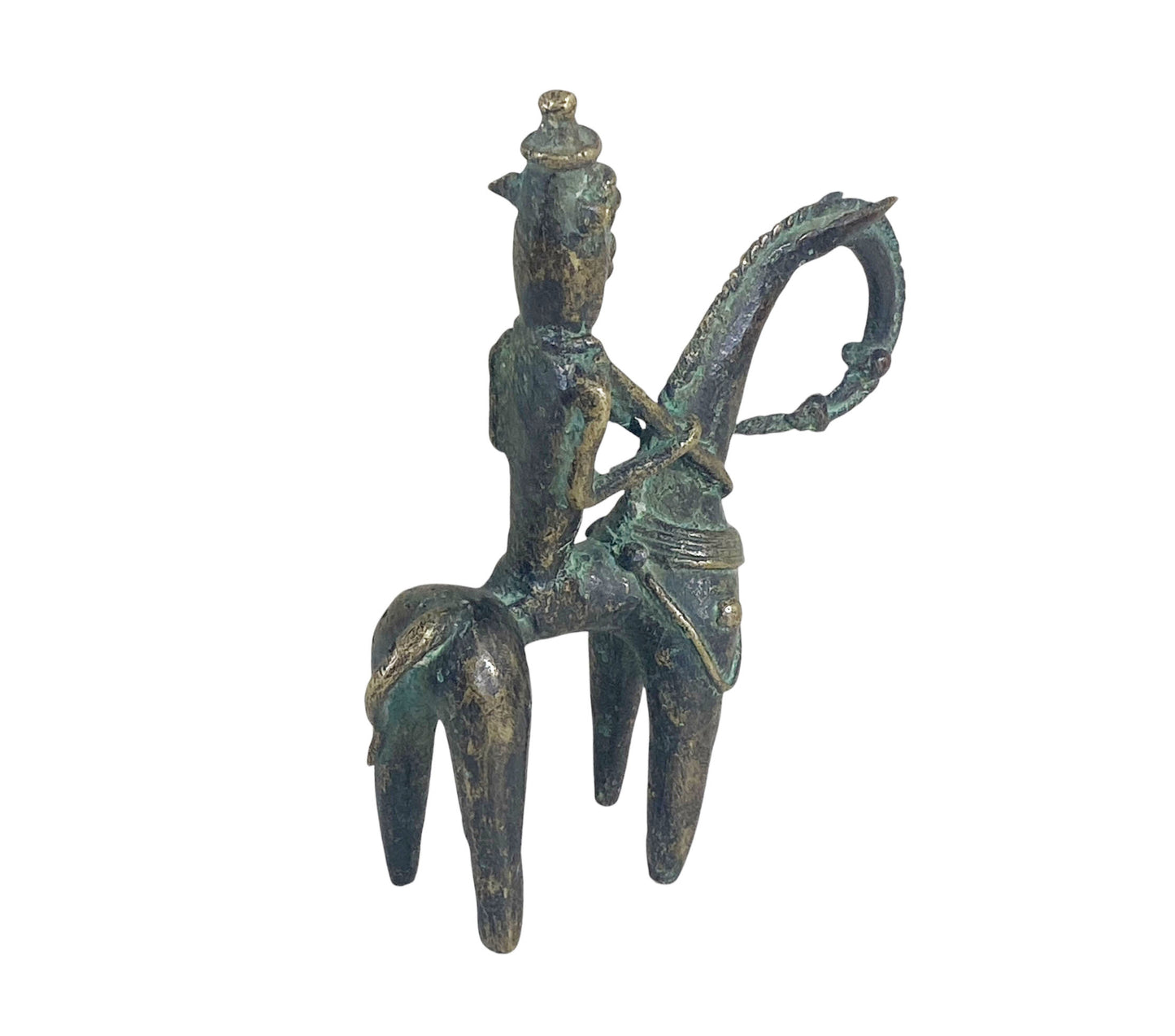 #673 Superb African Dogon Bronze Horseman Cast Handmade Mali 6" W by 7.25" H