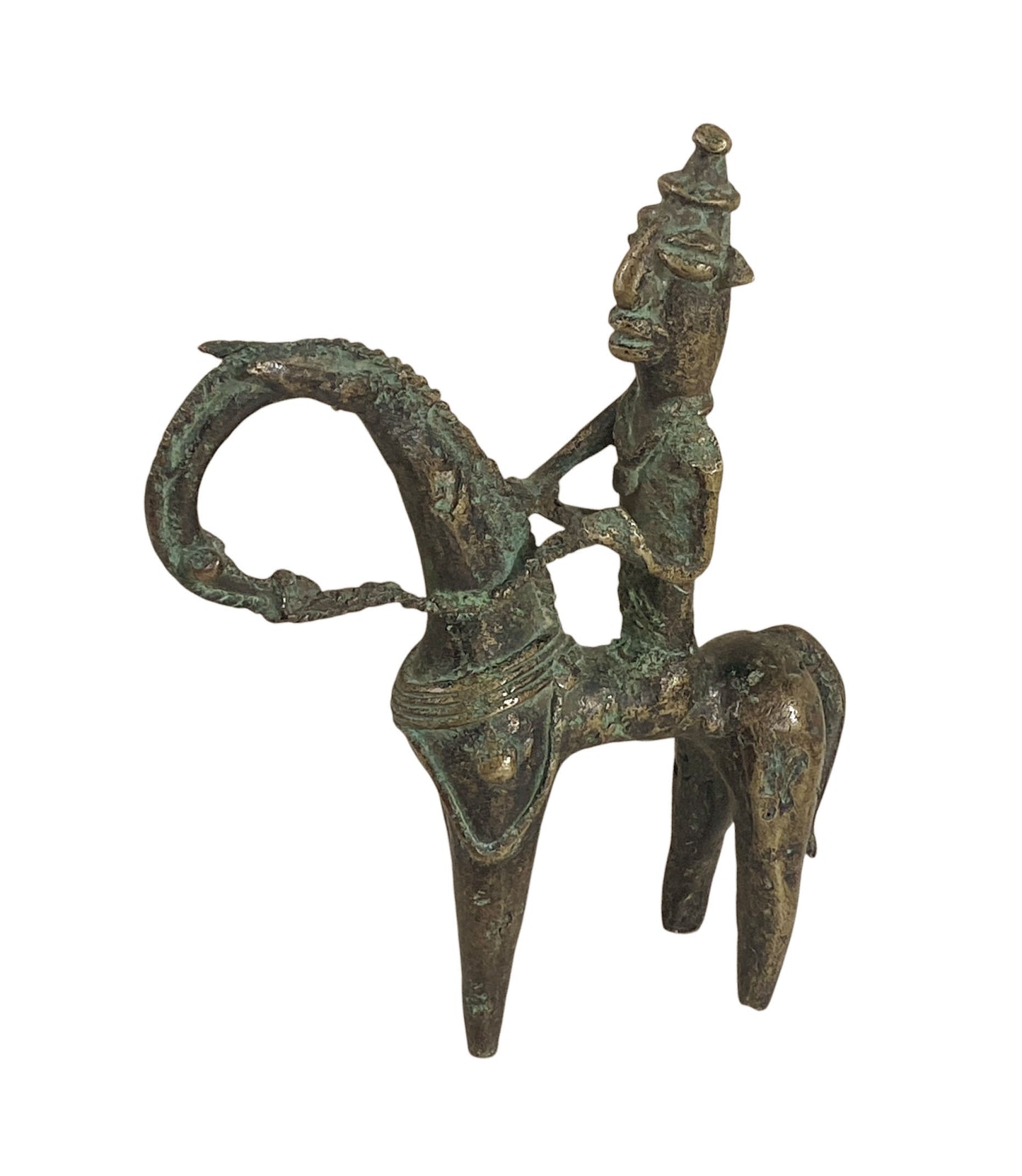 #673 Superb African Dogon Bronze Horseman Cast Handmade Mali 6" W by 7.25" H