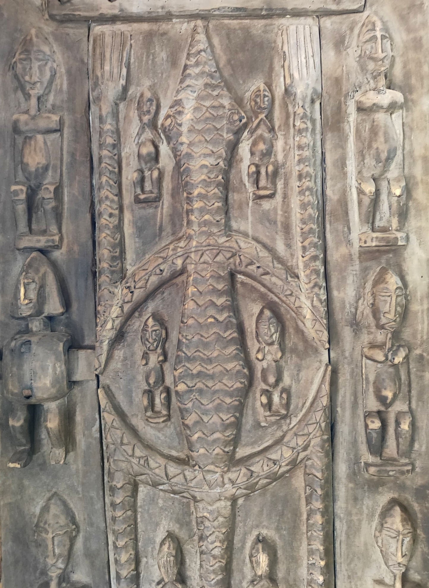#1059 Vintage  Dogon Granary Door With Crocodiles Mali African 50" H