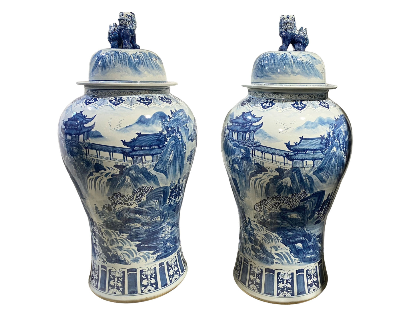 #6150/917 Mansion Size Chinoiserie B & W Porcelain Ginger Jars - a Pair 47" H