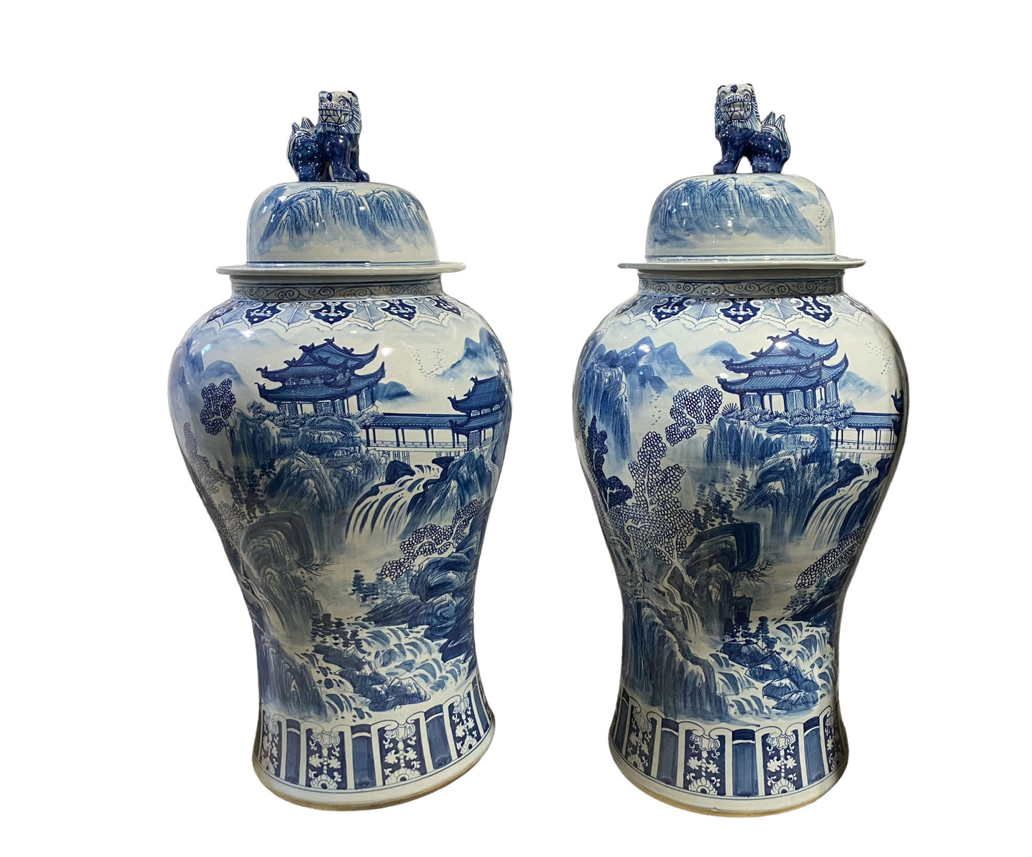 #6150/917 Mansion Size Chinoiserie B & W Porcelain Ginger Jars - a Pair 47" H