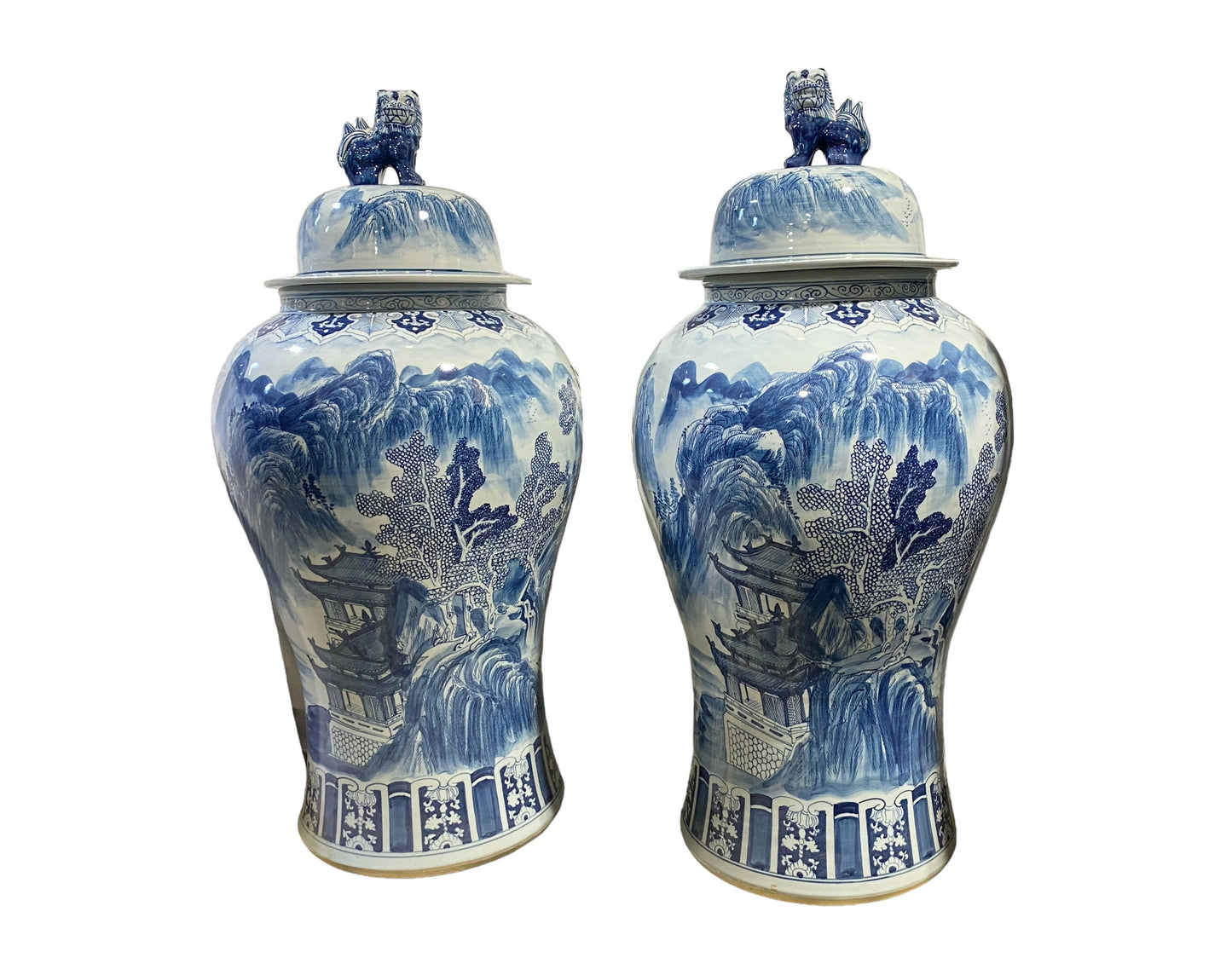 #6150/917 Mansion Size Chinoiserie B & W Porcelain Ginger Jars - a Pair 47" H