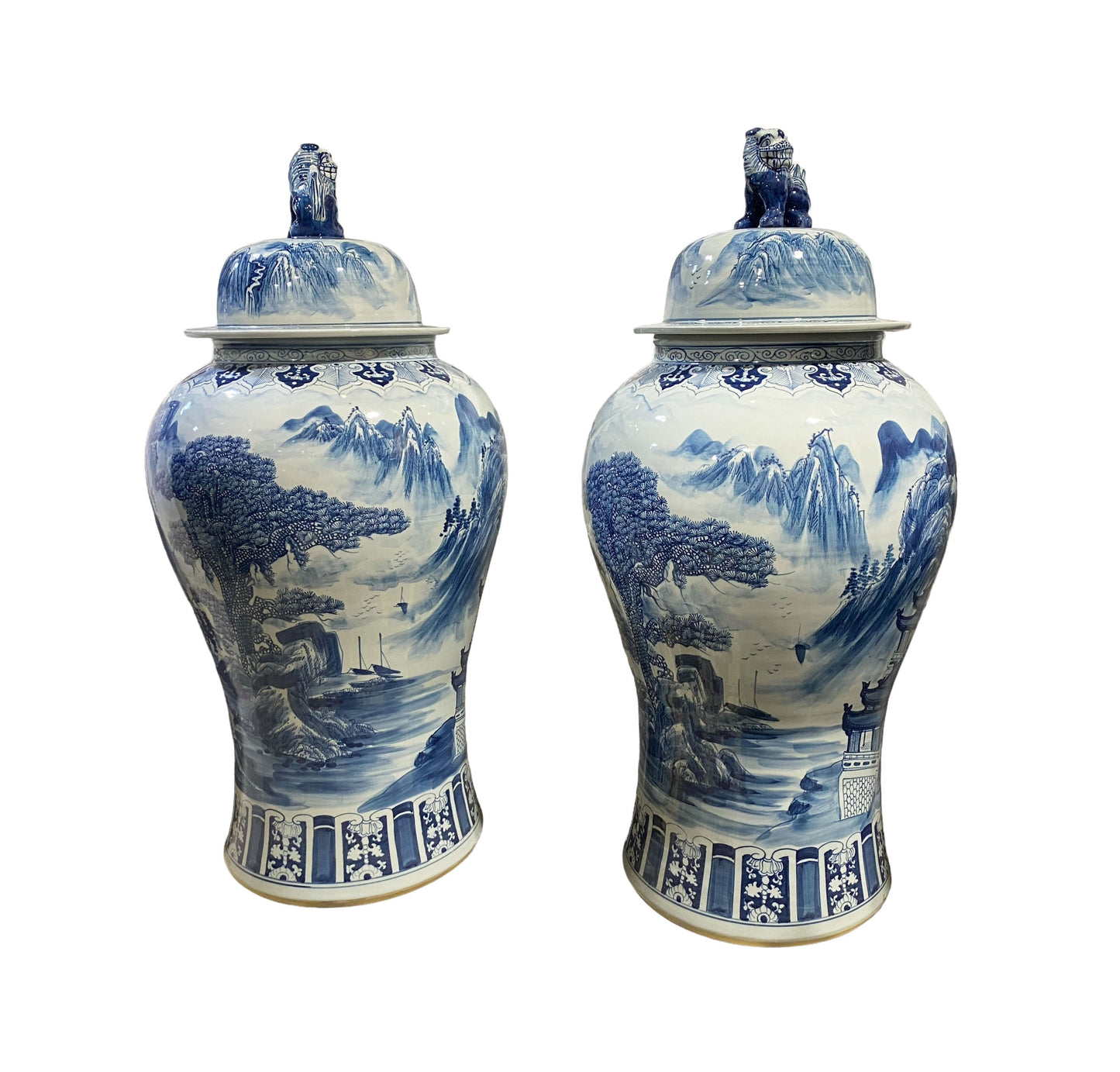 #6150/917 Mansion Size Chinoiserie B & W Porcelain Ginger Jars - a Pair 47" H