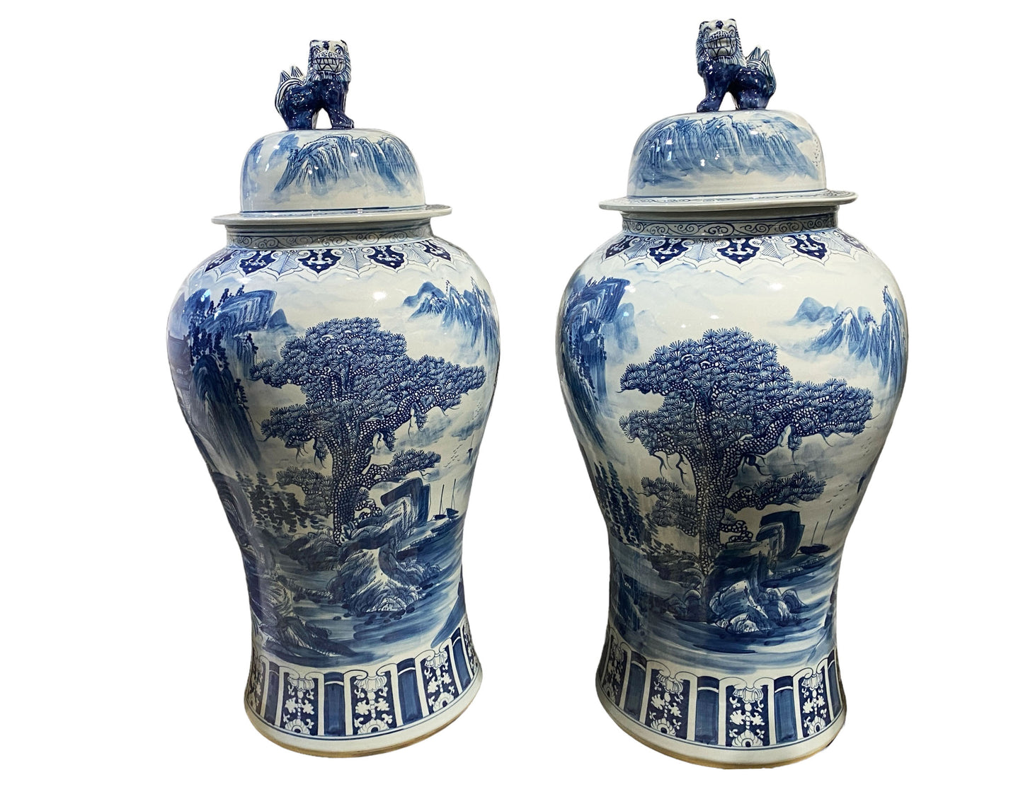 #6150/917 Mansion Size Chinoiserie B & W Porcelain Ginger Jars - a Pair 47" H