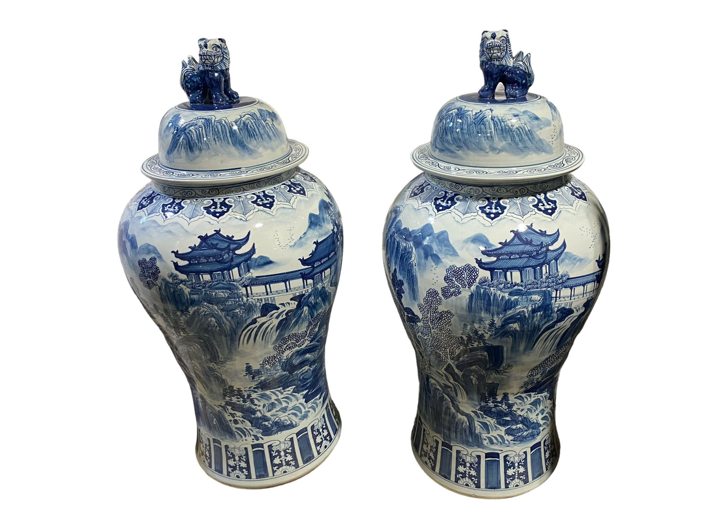 #6150/917 Mansion Size Chinoiserie B & W Porcelain Ginger Jars - a Pair 47" H