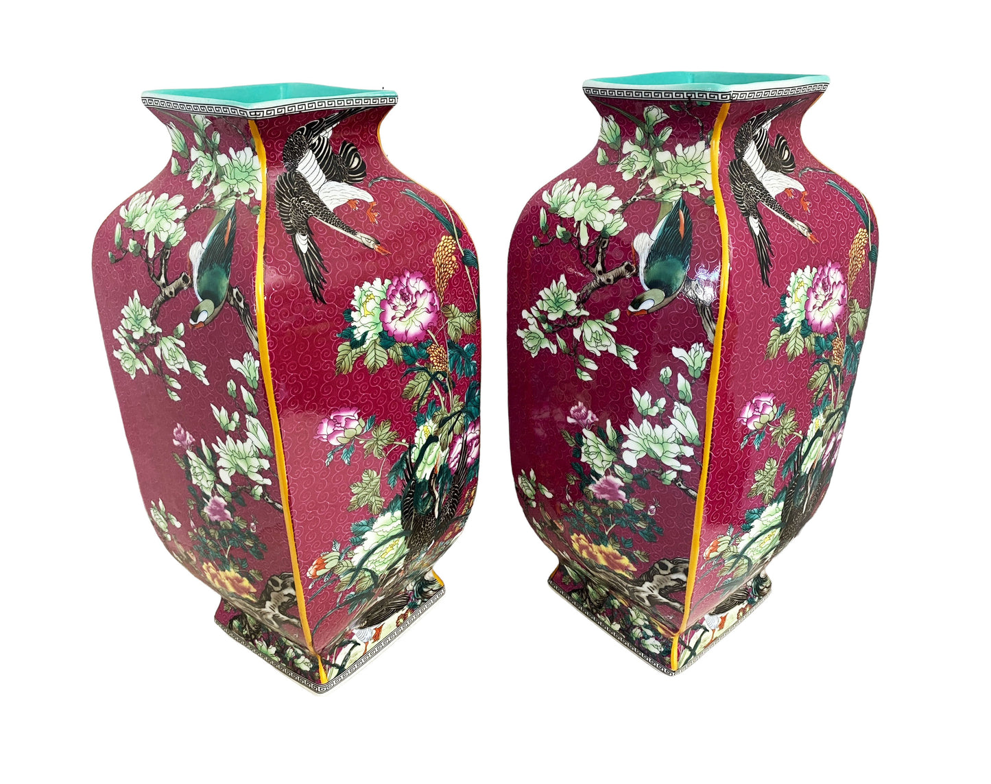 #3872 Chinoiserie Porcelain Famille Rose Vases 16.5" H