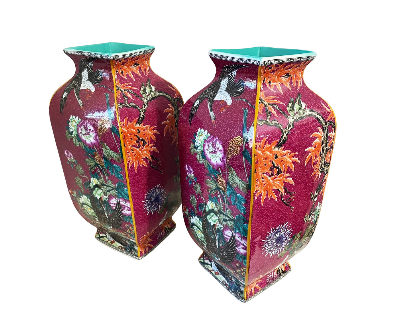 #3872 Chinoiserie Porcelain Famille Rose Vases 16.5" H