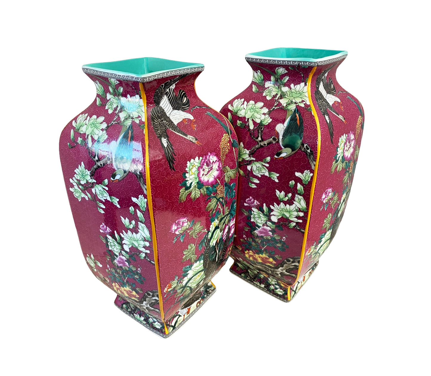 #3872 Chinoiserie Porcelain Famille Rose Vases 16.5" H