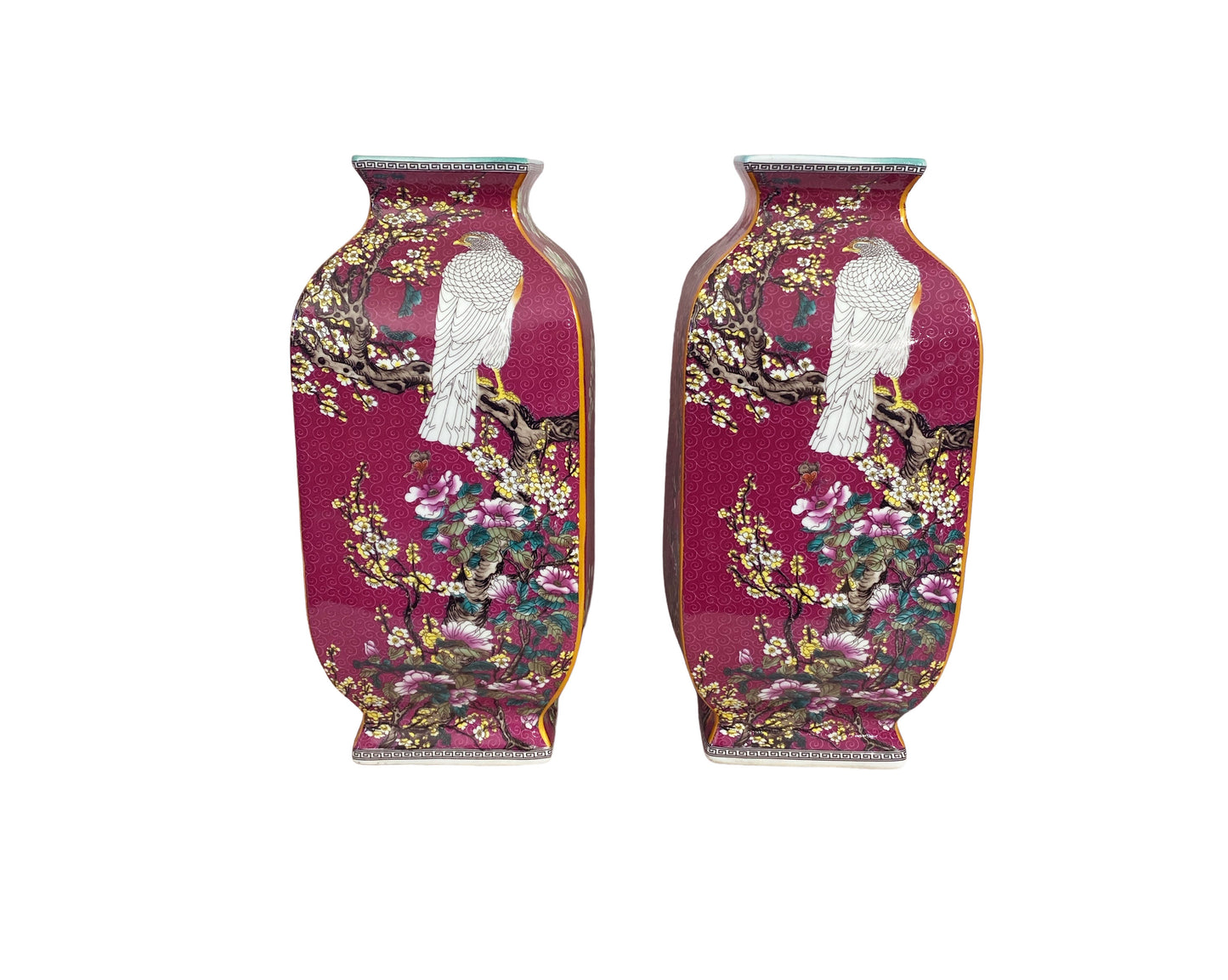 #3872 Chinoiserie Porcelain Famille Rose Vases 16.5" H