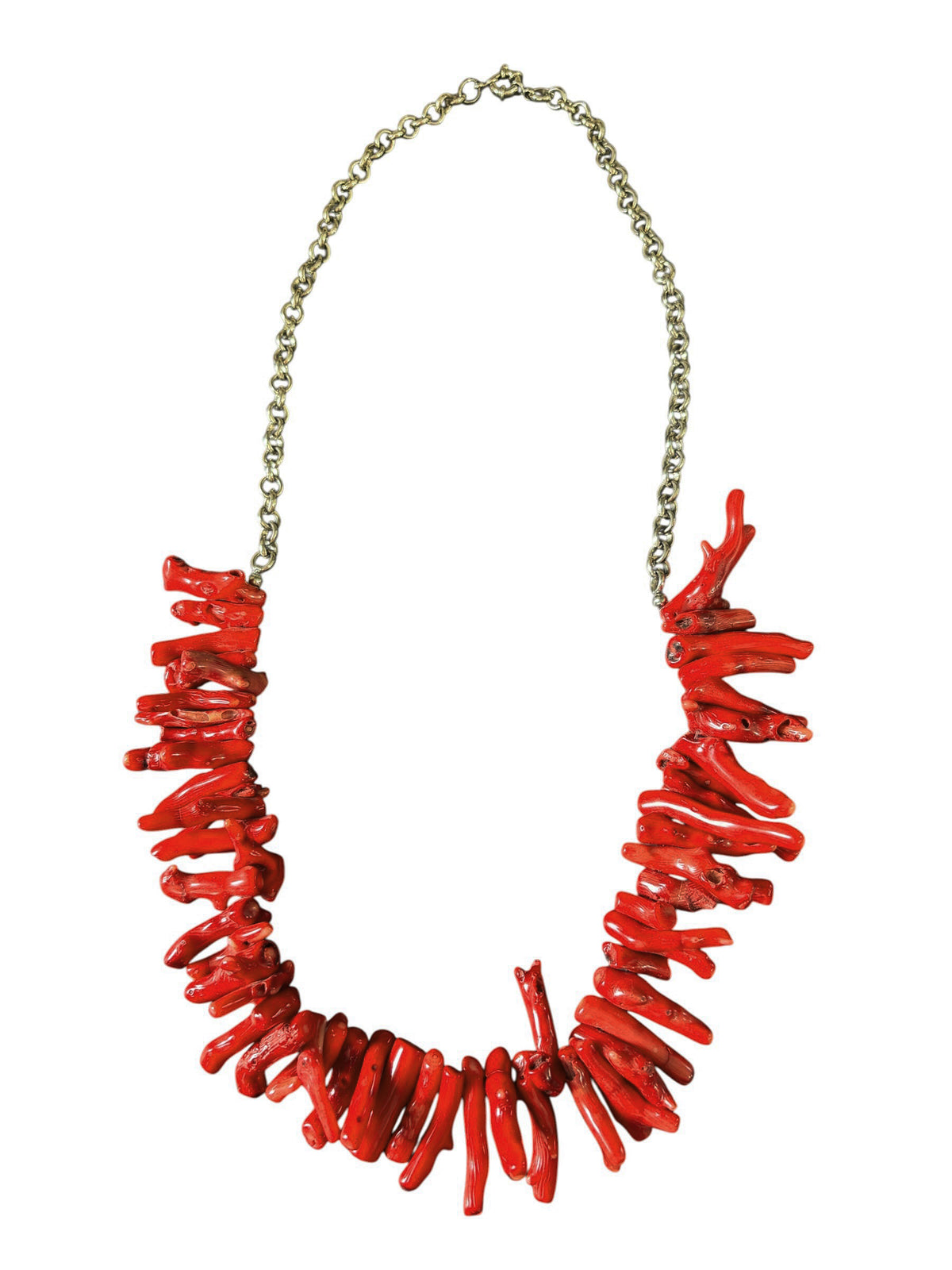 #993 Vintage Natural Red Coral Branch Necklace w/Silver Chain
