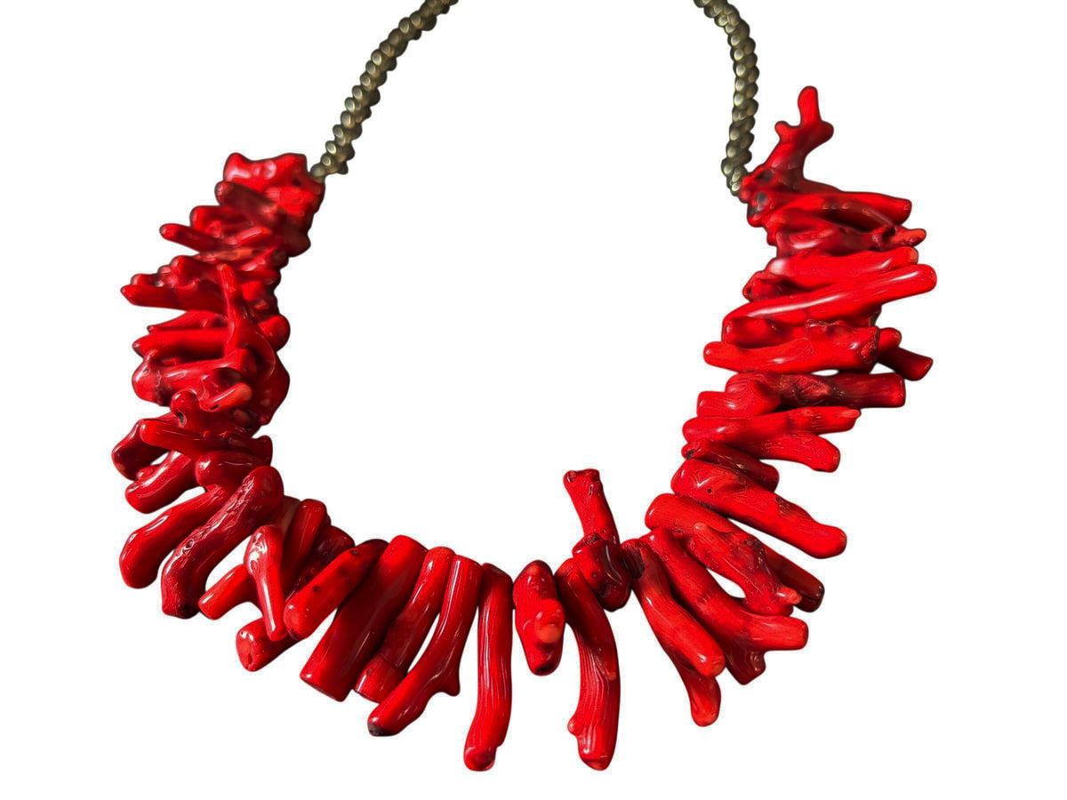 #993 Vintage Natural Red Coral Branch Necklace w/Silver Chain