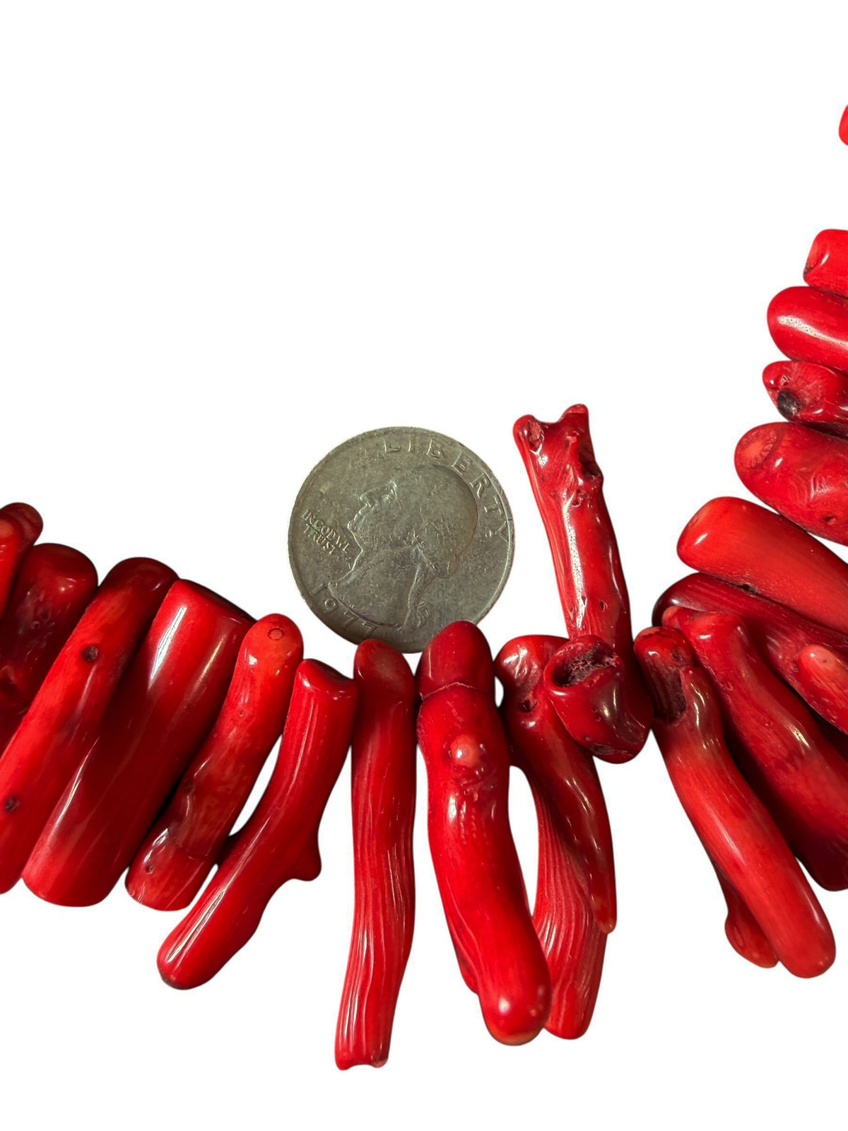 #993 Vintage Natural Red Coral Branch Necklace w/Silver Chain